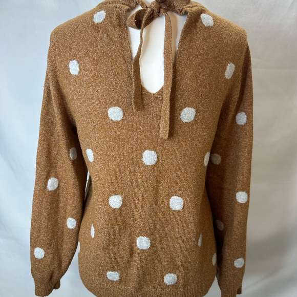 LUCKY BRAND Brown polka dot sweater w/ tie back size M - Picture 6 of 9